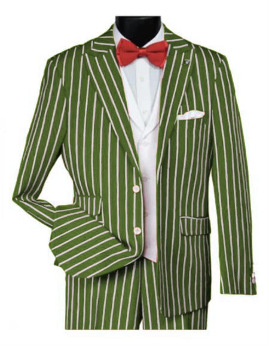 Limefarvet retro-gangsterdragt til mænd: 1920'ernes stil, selvsikker attitude, og en dristig pinstripe!